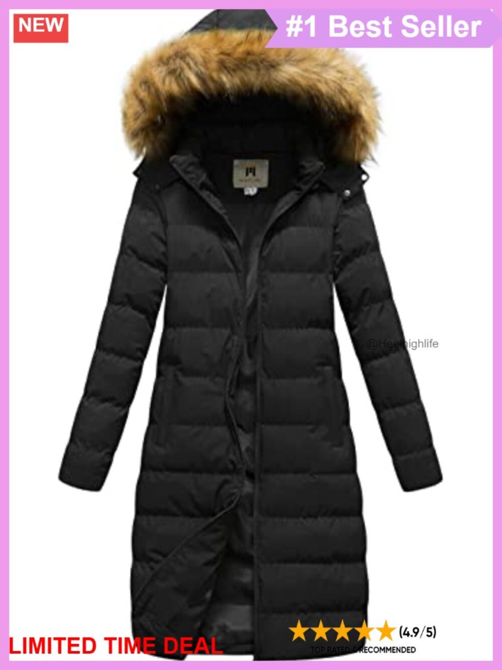 Women's Long Faux Fur Hooded Puffer Coat Slim Fit Warm Winter Jacket